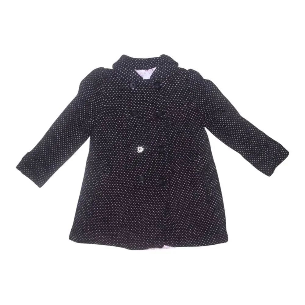 H&M Girls Charcoal Gray & Purple Double-Breasted Peacoat Wool Blend 5/6 EUC